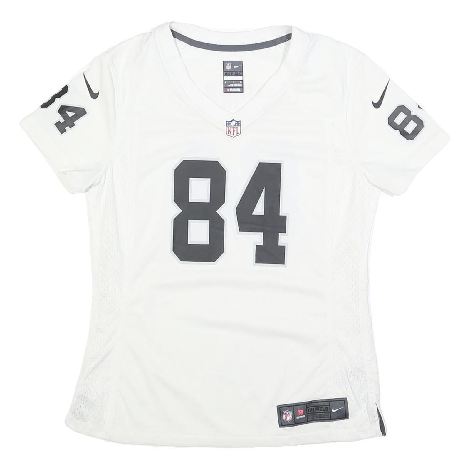 NIKE Womens White & Grey NFL Graphic T-Shirt S Short Sleeve V-Neck Football
