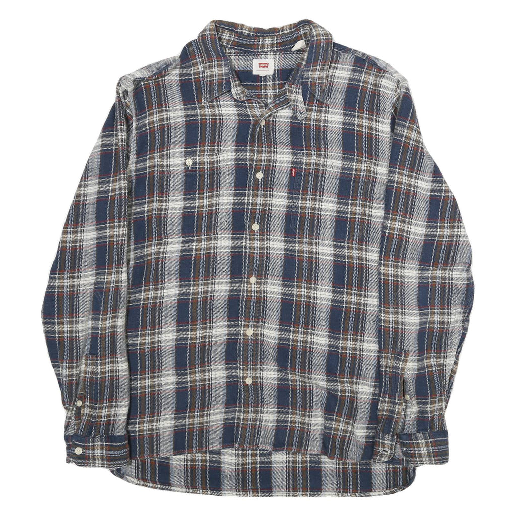 LEVI'S Mens Blue & Brown Check Shirt XL Long Sleeve Cotton Blend Casual