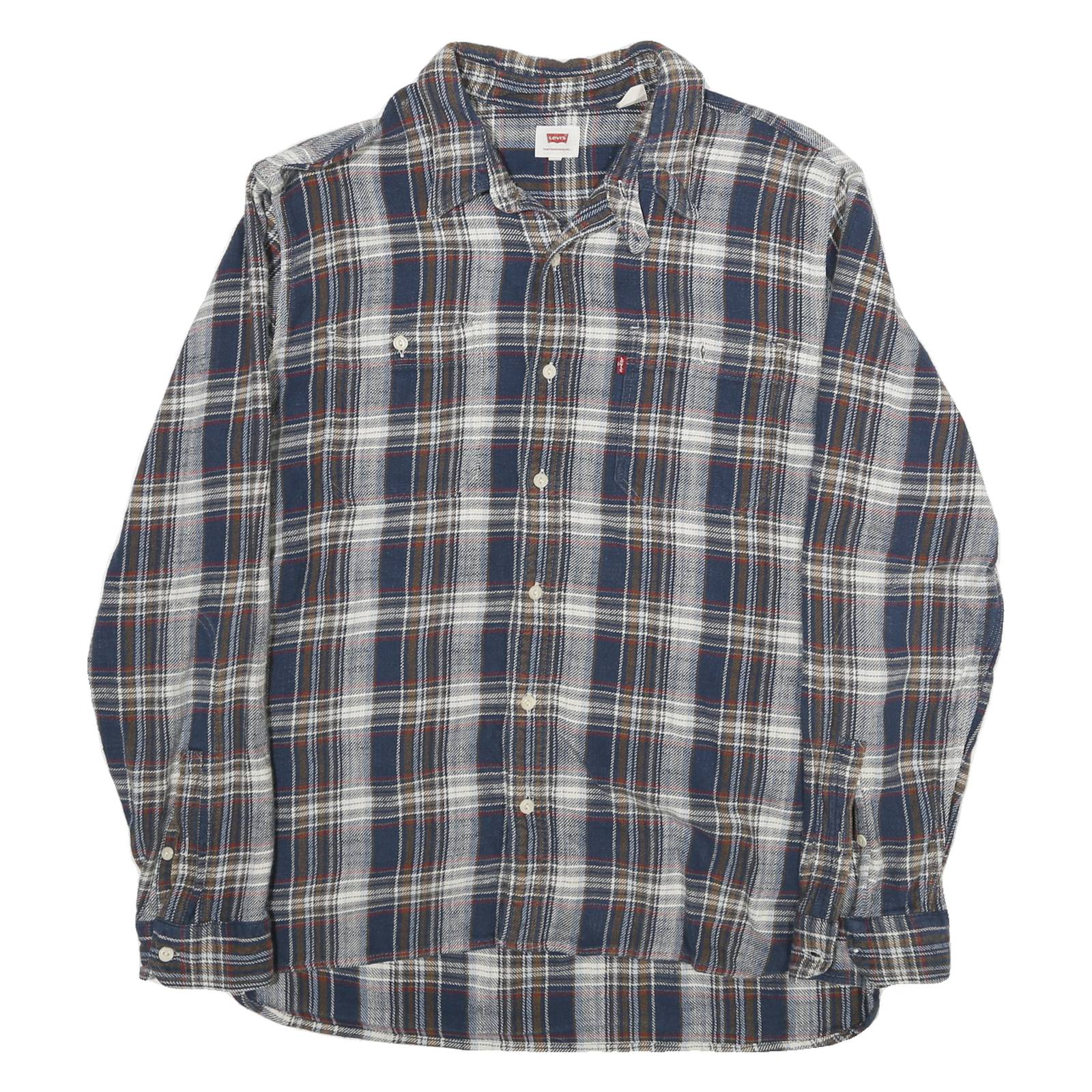 LEVI'S Mens Blue & Brown Check Shirt XL Long Sleeve Cotton Blend Casual