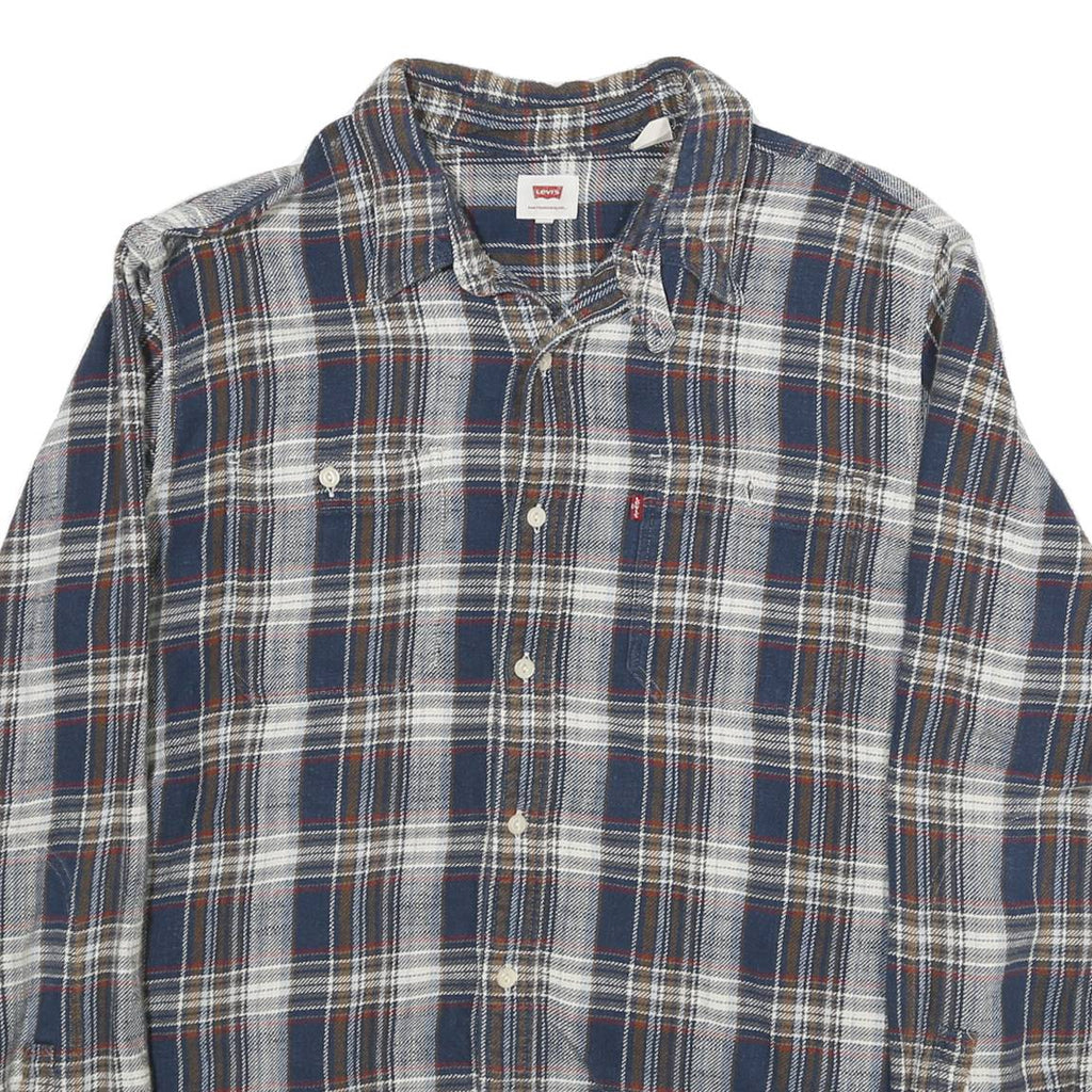 LEVI'S Mens Blue & Brown Check Shirt XL Long Sleeve Cotton Blend Casual