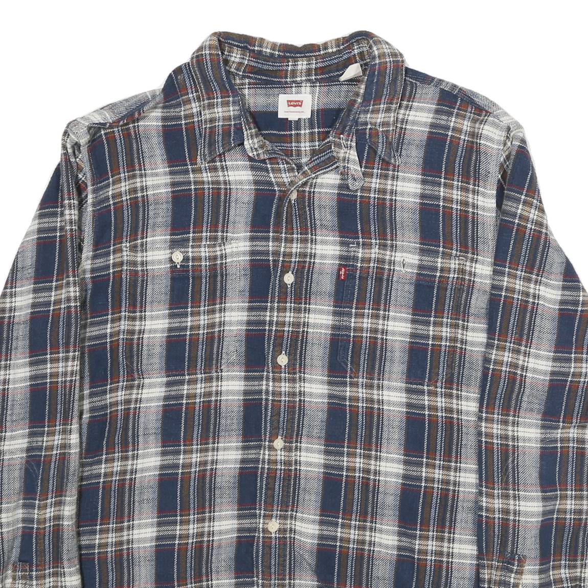 LEVI'S Mens Blue & Brown Check Shirt XL Long Sleeve Cotton Blend Casual