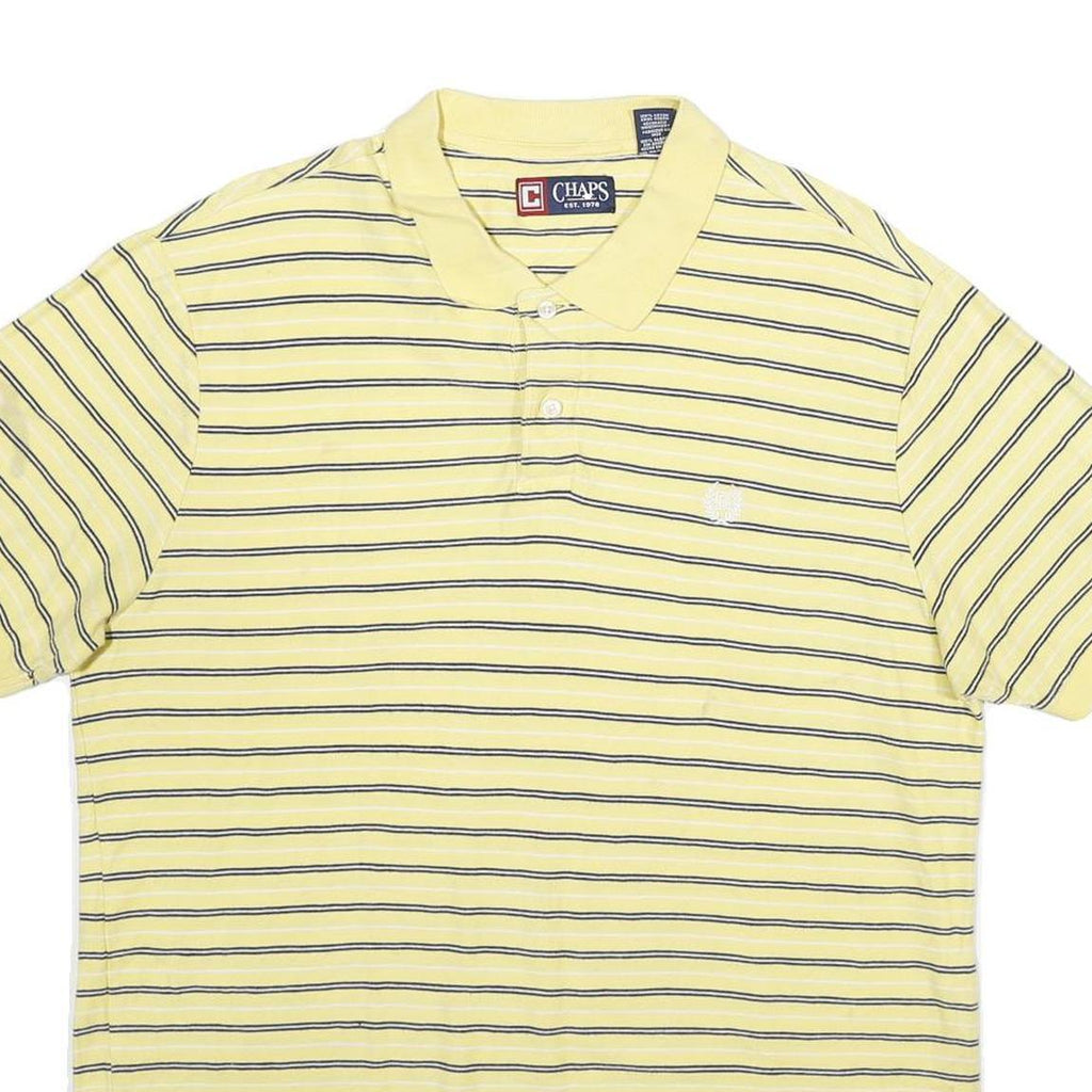 CHAPS Mens Yellow & Blue Striped Short Sleeve Polo Shirt L Cotton Casual