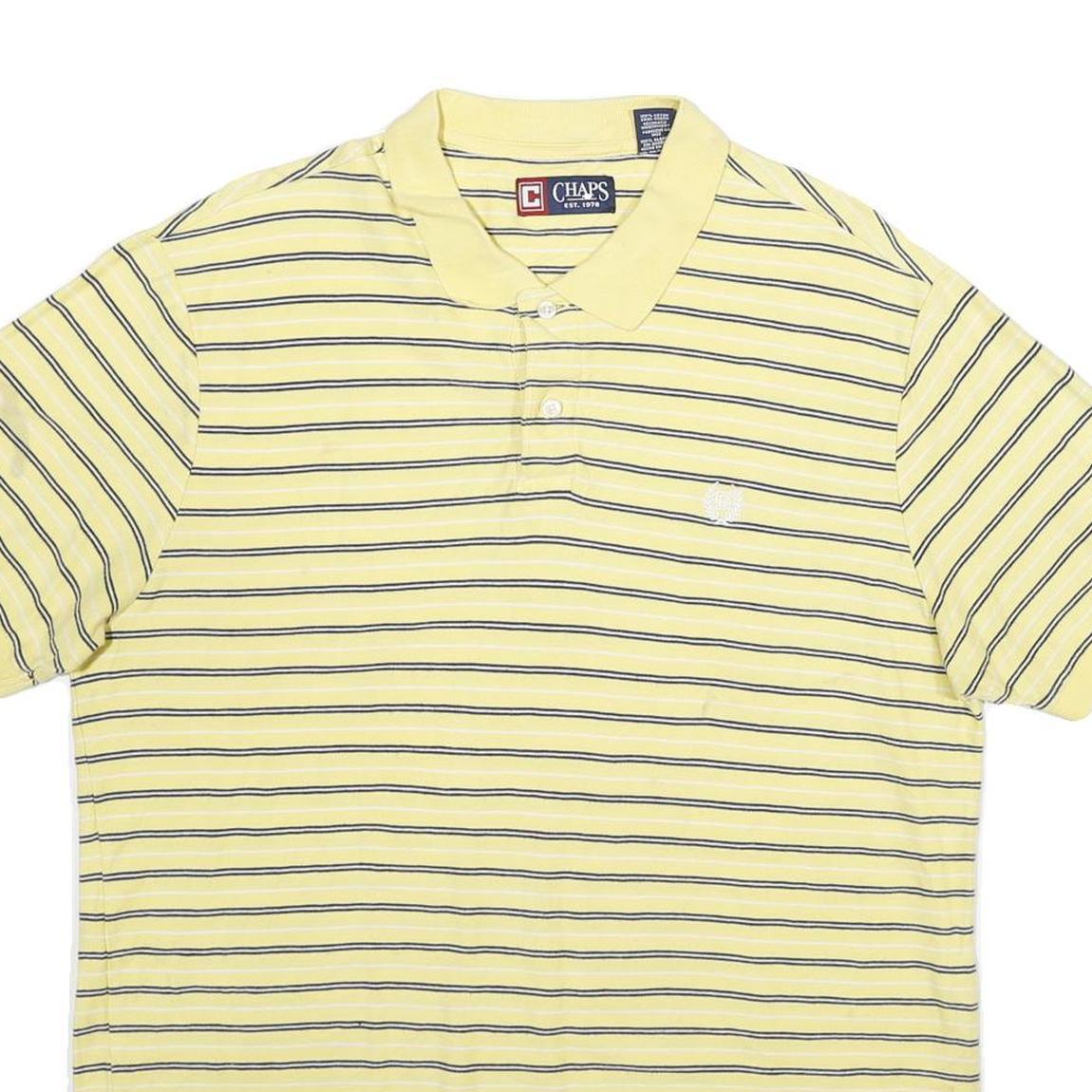 CHAPS Mens Yellow & Blue Striped Short Sleeve Polo Shirt L Cotton Casual