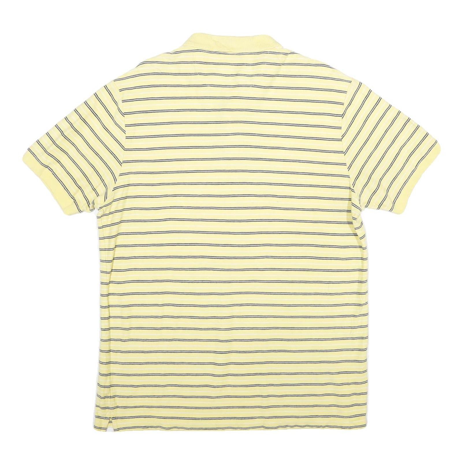 CHAPS Mens Yellow & Blue Striped Short Sleeve Polo Shirt L Cotton Casual