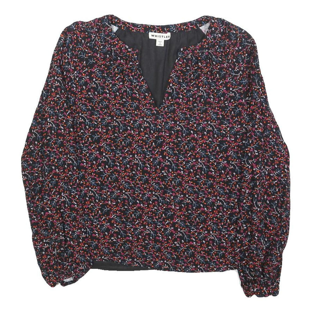 WHISTLES Womens Black Printed Long Sleeve V-Neck Top UK 10 Polyester Blend