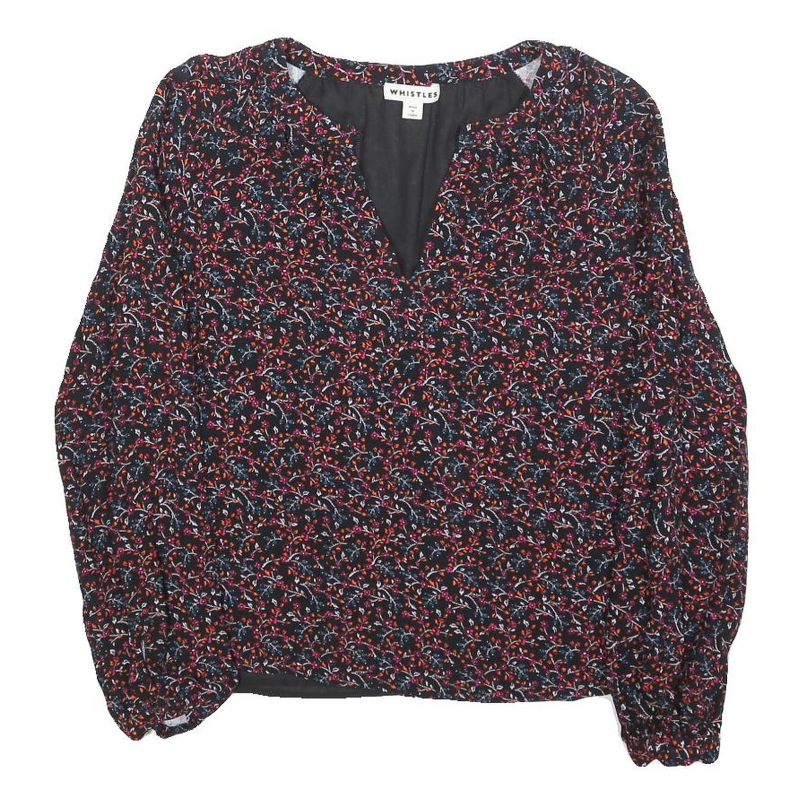 WHISTLES Womens Black Printed Long Sleeve V-Neck Top UK 10 Polyester Blend