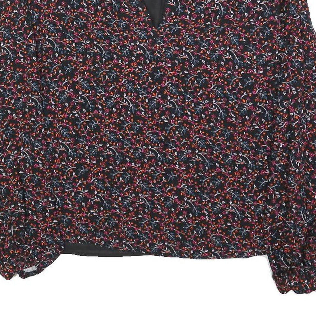 WHISTLES Womens Black Printed Long Sleeve V-Neck Top UK 10 Polyester Blend