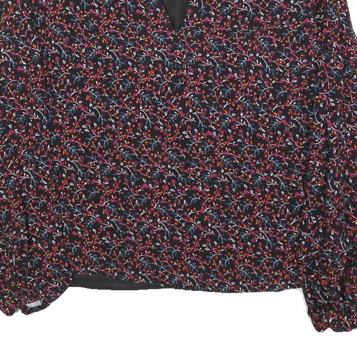 WHISTLES Womens Black Printed Long Sleeve V-Neck Top UK 10 Polyester Blend