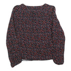 WHISTLES Womens Black Printed Long Sleeve V-Neck Top UK 10 Polyester Blend