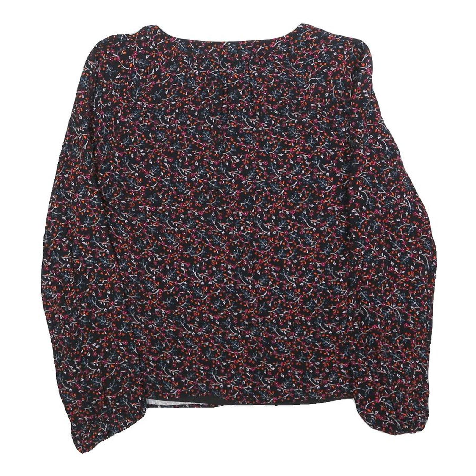 WHISTLES Womens Black Printed Long Sleeve V-Neck Top UK 10 Polyester Blend