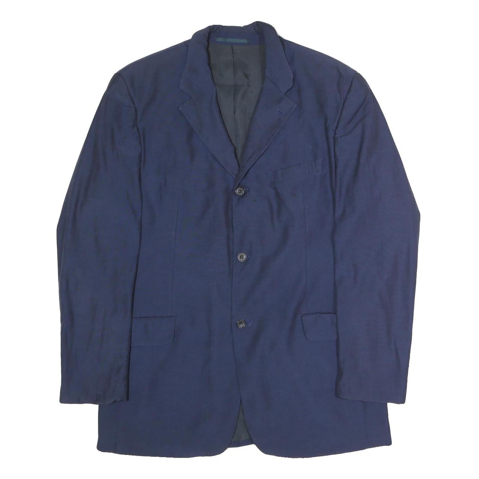 BOSS HUGO BOSS Mens Navy Blue Wool Blend Classic Jacket L Woven Button Blazer