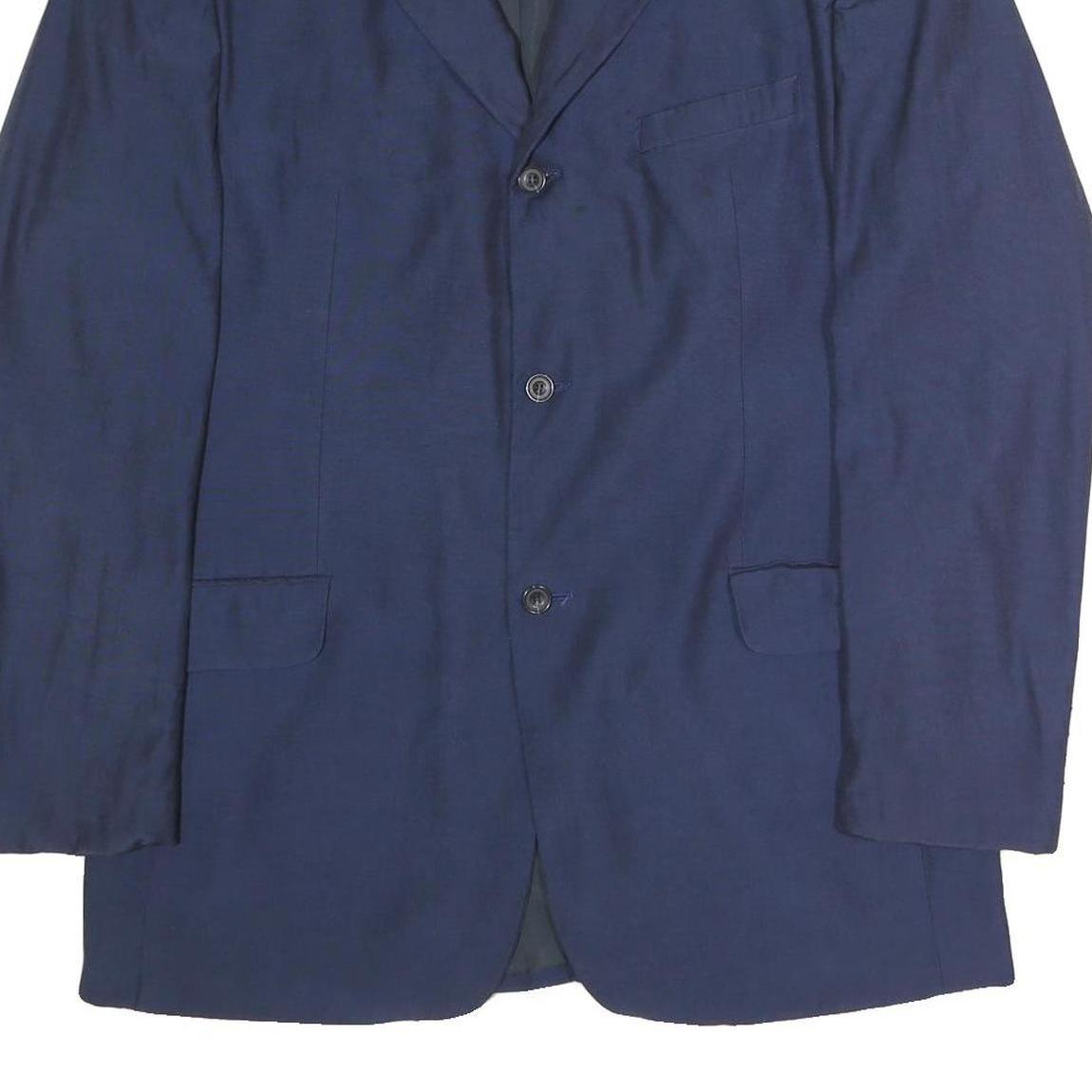 BOSS HUGO BOSS Mens Navy Blue Wool Blend Classic Jacket L Woven Button Blazer