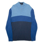 NAUTICA Mens Patterned Jumper Blue Colourblock 1/4 Zip Tight Knit L
