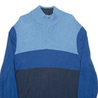 NAUTICA Mens Patterned Jumper Blue Colourblock 1/4 Zip Tight Knit L