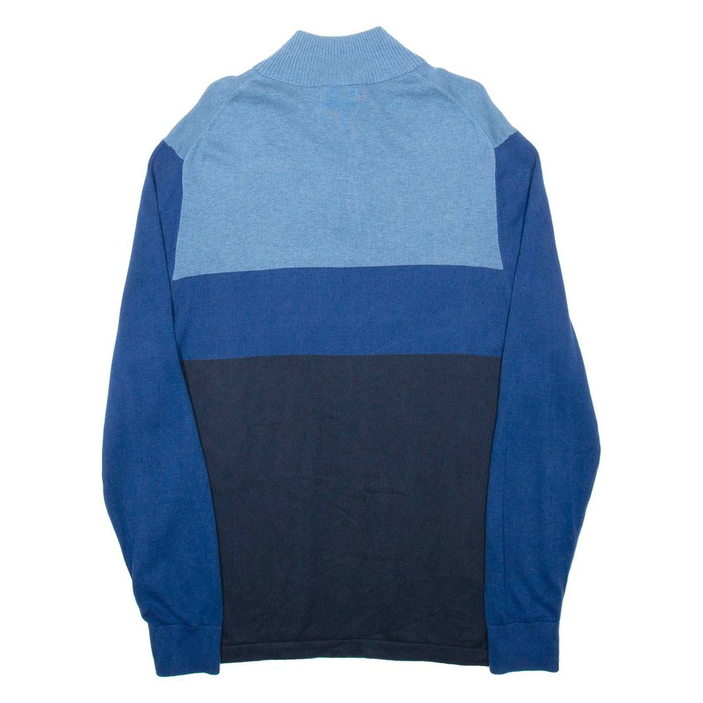 NAUTICA Mens Patterned Jumper Blue Colourblock 1/4 Zip Tight Knit L