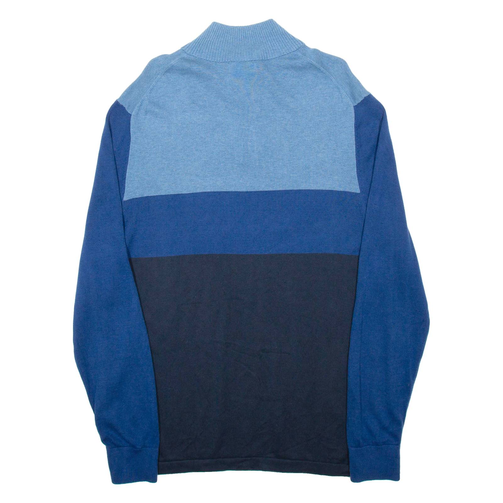 NAUTICA Mens Patterned Jumper Blue Colourblock 1/4 Zip Tight Knit L