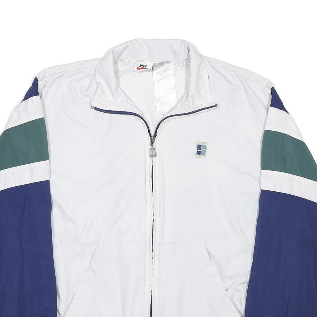 NIKE Womens White Navy Green Polyester Blend Jacket S Zip Classic Casual