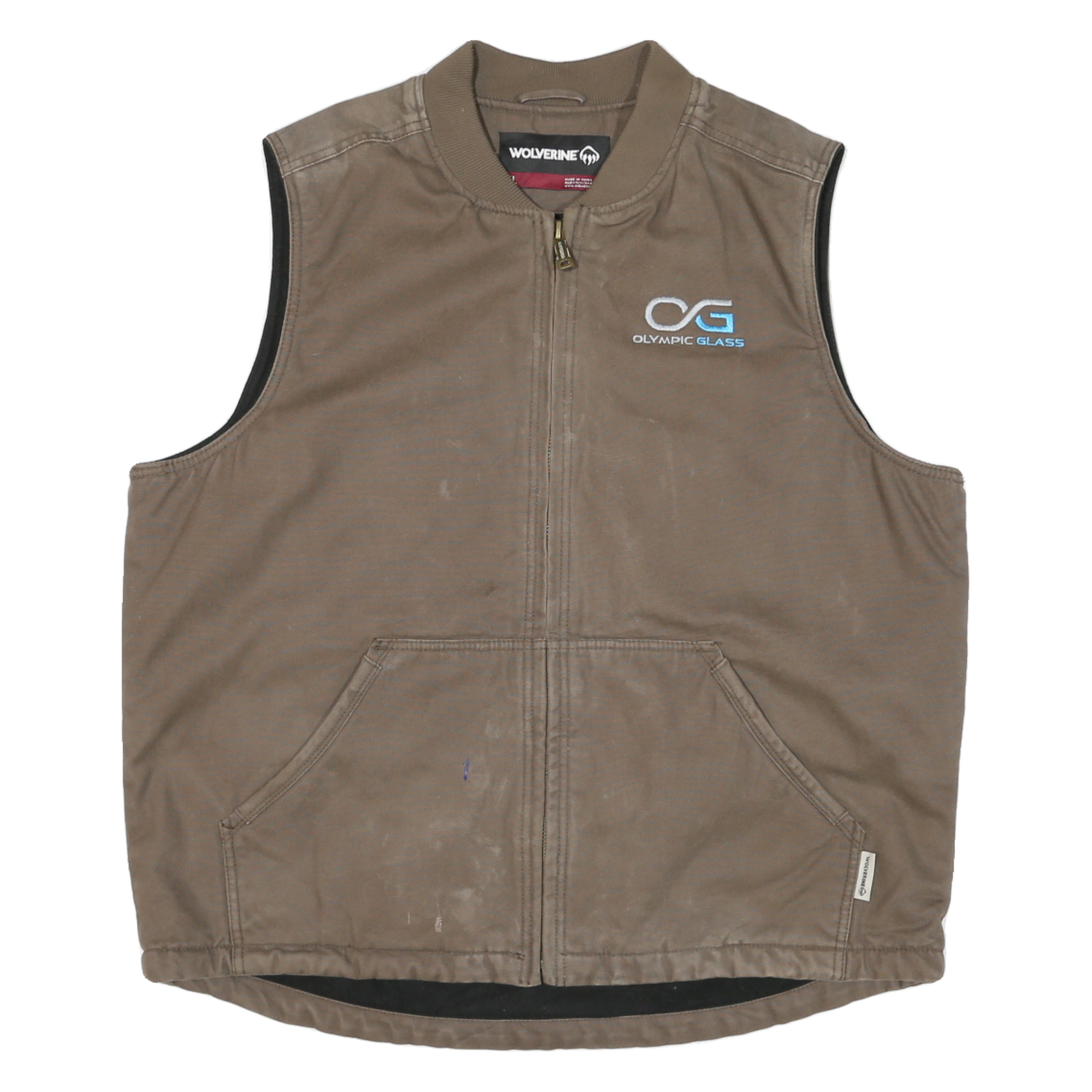 WOLVERINE Mens Brown Cotton Blend Zip Jacket XL Workwear Sleeveless Casual Vest