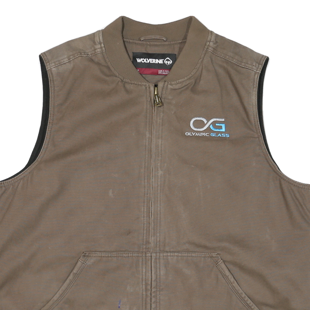 WOLVERINE Mens Brown Cotton Blend Zip Jacket XL Workwear Sleeveless Casual Vest