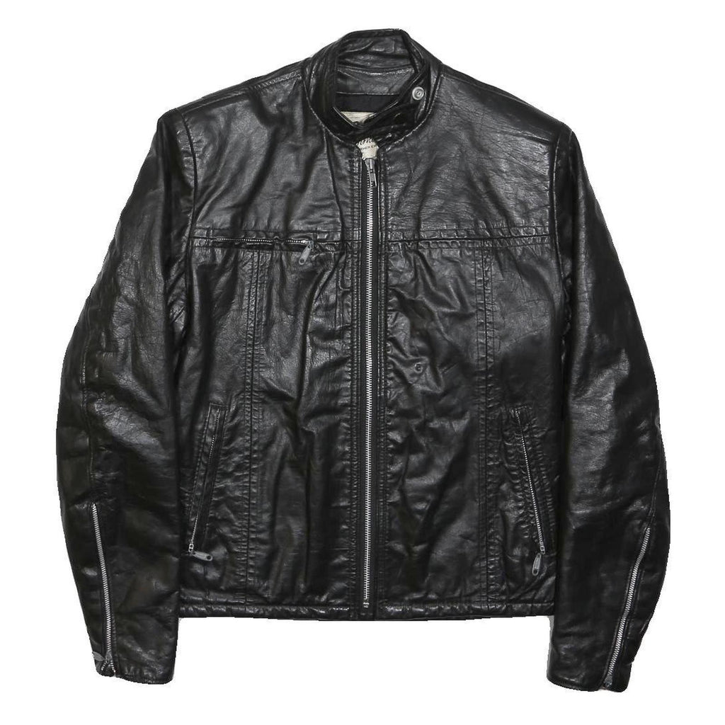 BERMANS Womens Black Leather Moto Jacket S Zip Plain Stylish Comfortable