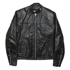 BERMANS Womens Black Leather Moto Jacket S Zip Plain Stylish Comfortable