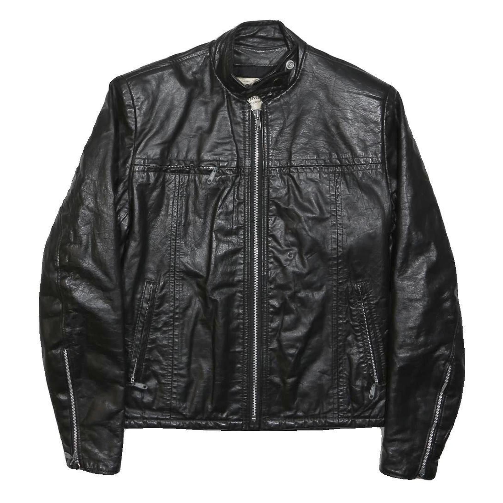 BERMANS Womens Black Leather Moto Jacket S Zip Plain Stylish Comfortable