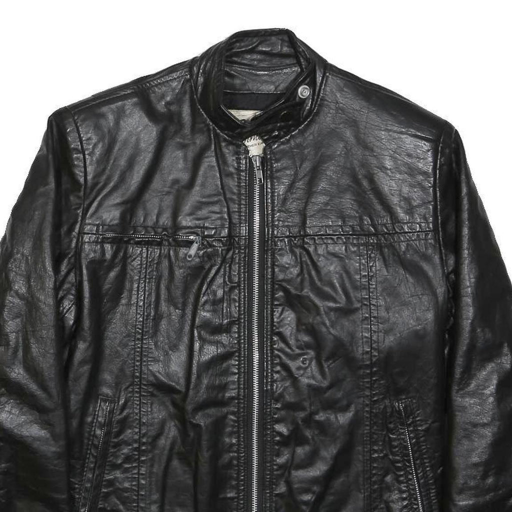 BERMANS Womens Black Leather Moto Jacket S Zip Plain Stylish Comfortable
