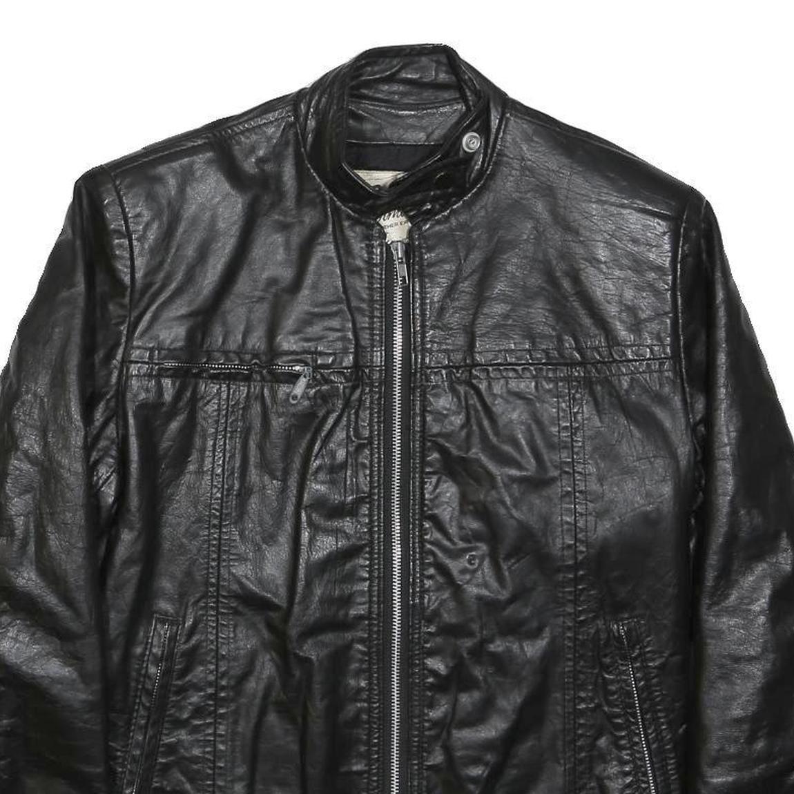 BERMANS Womens Black Leather Moto Jacket S Zip Plain Stylish Comfortable