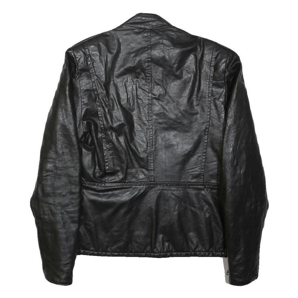 BERMANS Womens Black Leather Moto Jacket S Zip Plain Stylish Comfortable