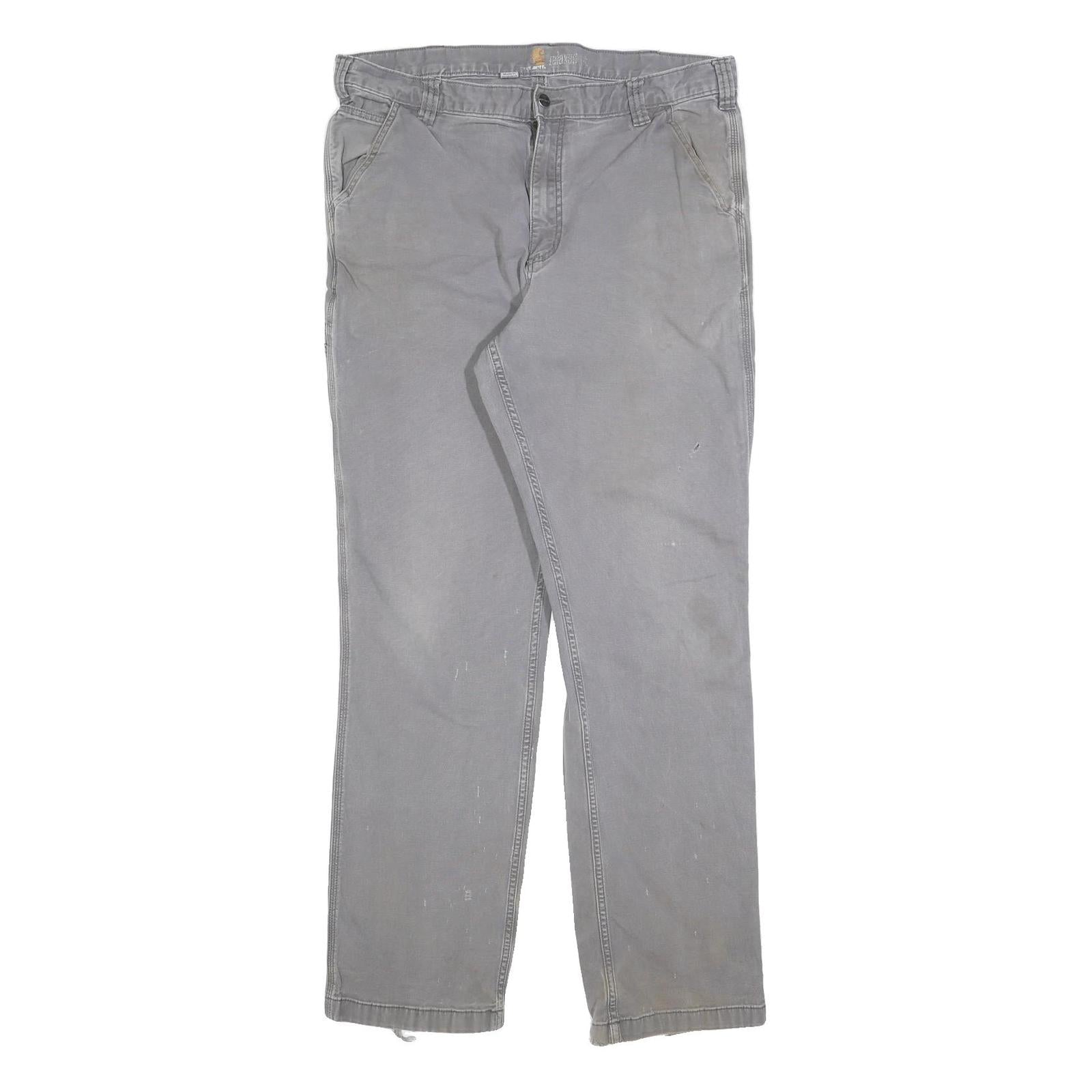CARHARTT Mens Relaxed Grey Cotton Blend Workwear Trousers W38 L33 Casual Zip
