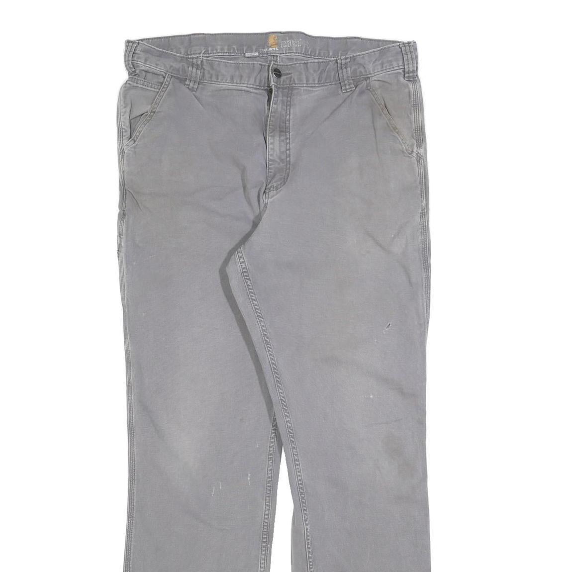 CARHARTT Mens Relaxed Grey Cotton Blend Workwear Trousers W38 L33 Casual Zip
