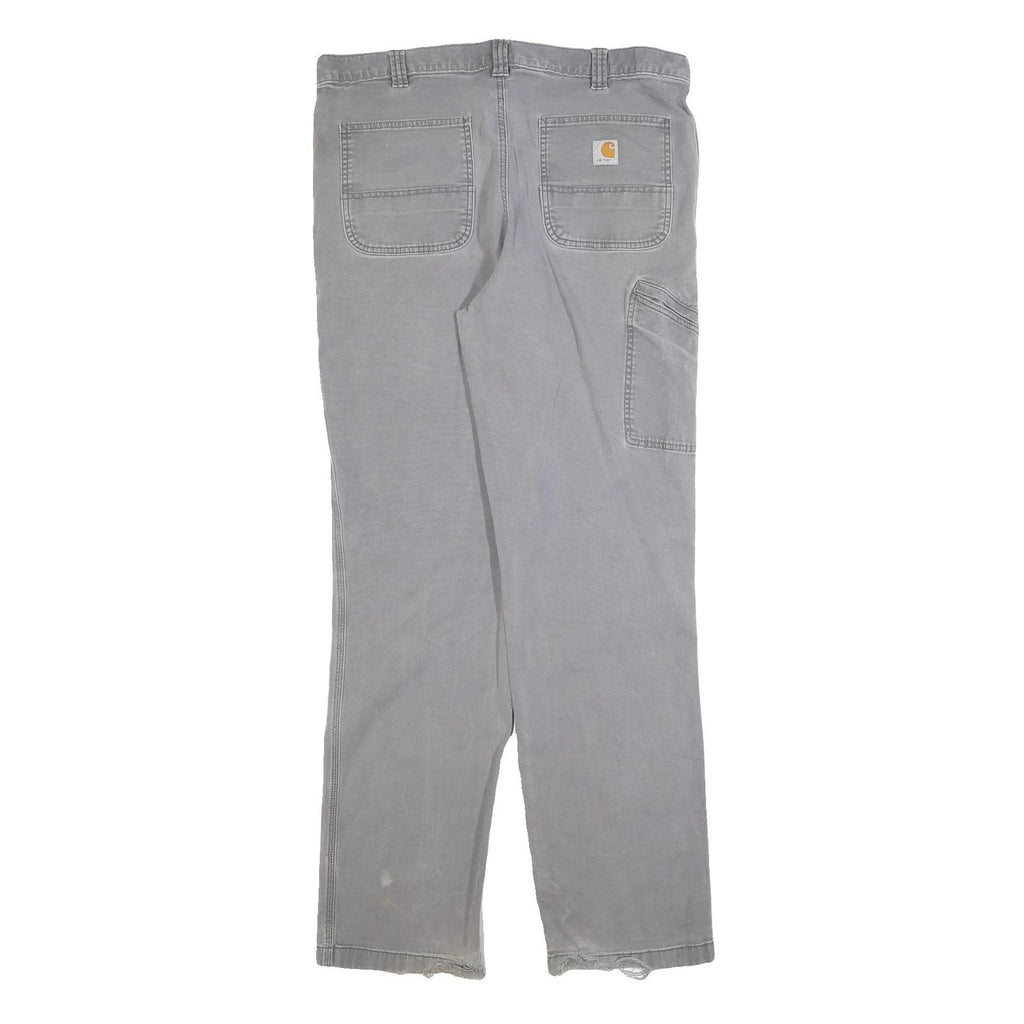 CARHARTT Mens Relaxed Grey Cotton Blend Workwear Trousers W38 L33 Casual Zip