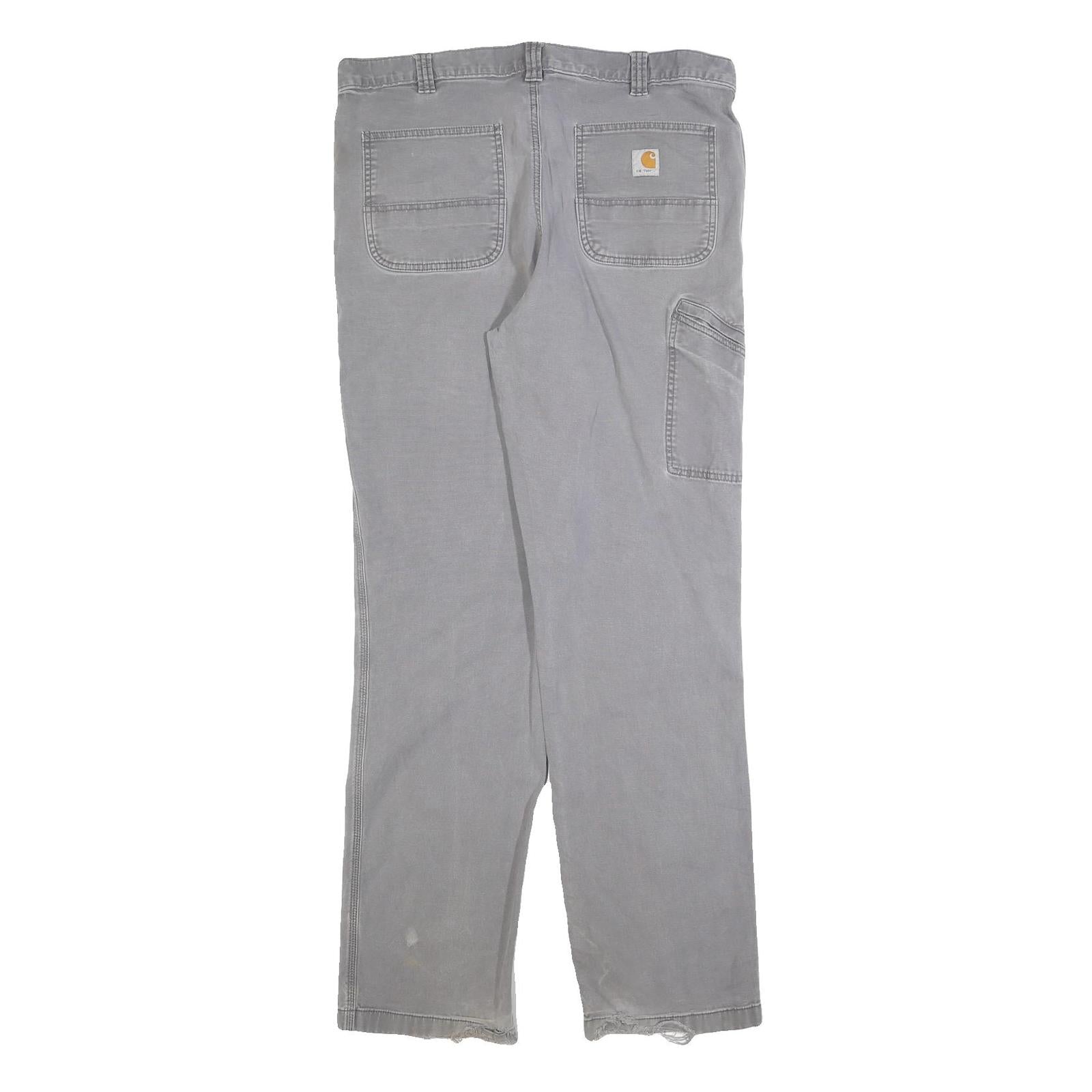 CARHARTT Mens Relaxed Grey Cotton Blend Workwear Trousers W38 L33 Casual Zip