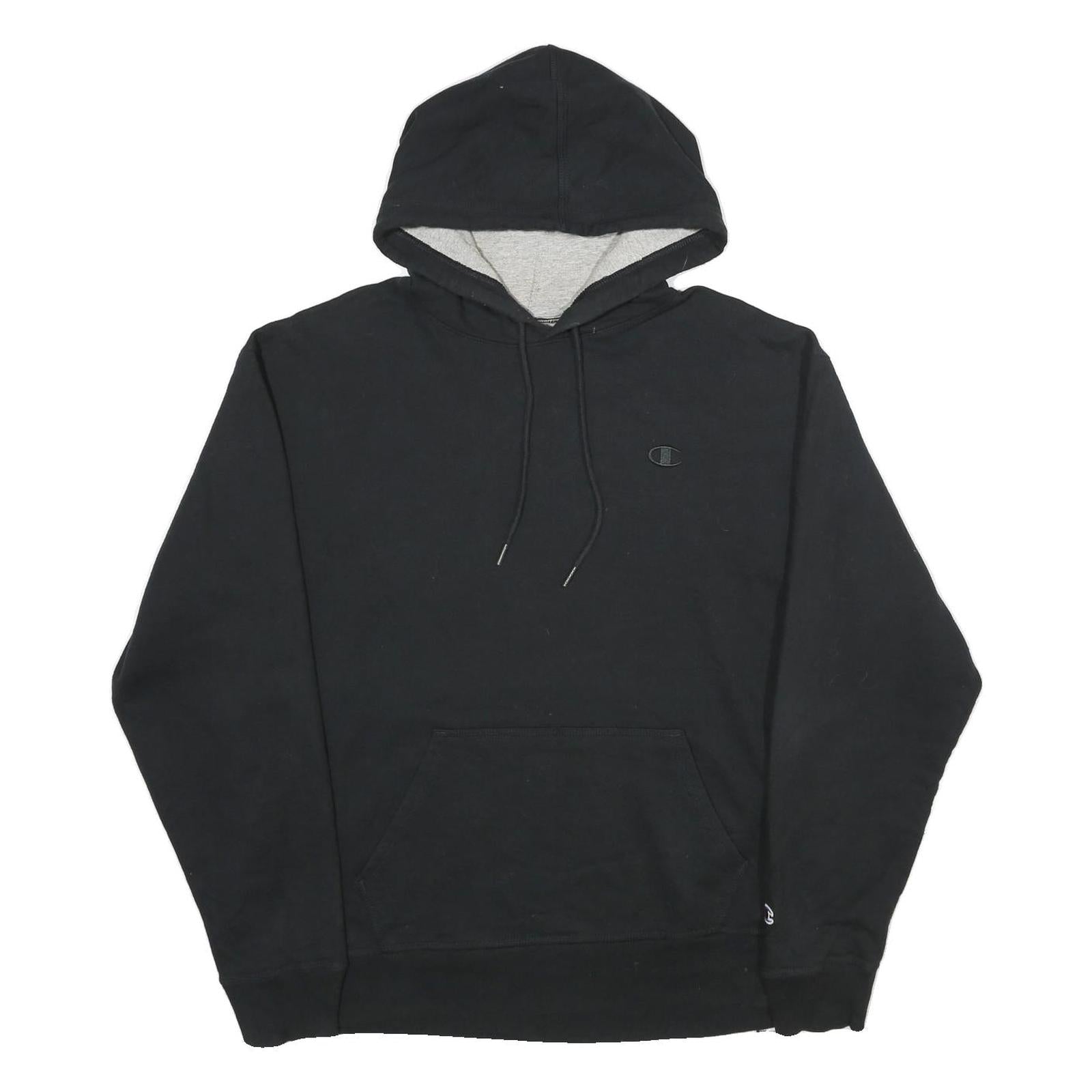 CHAMPION Mens Black Hoodie L Classic Cotton Blend Pullover Sweatshirt