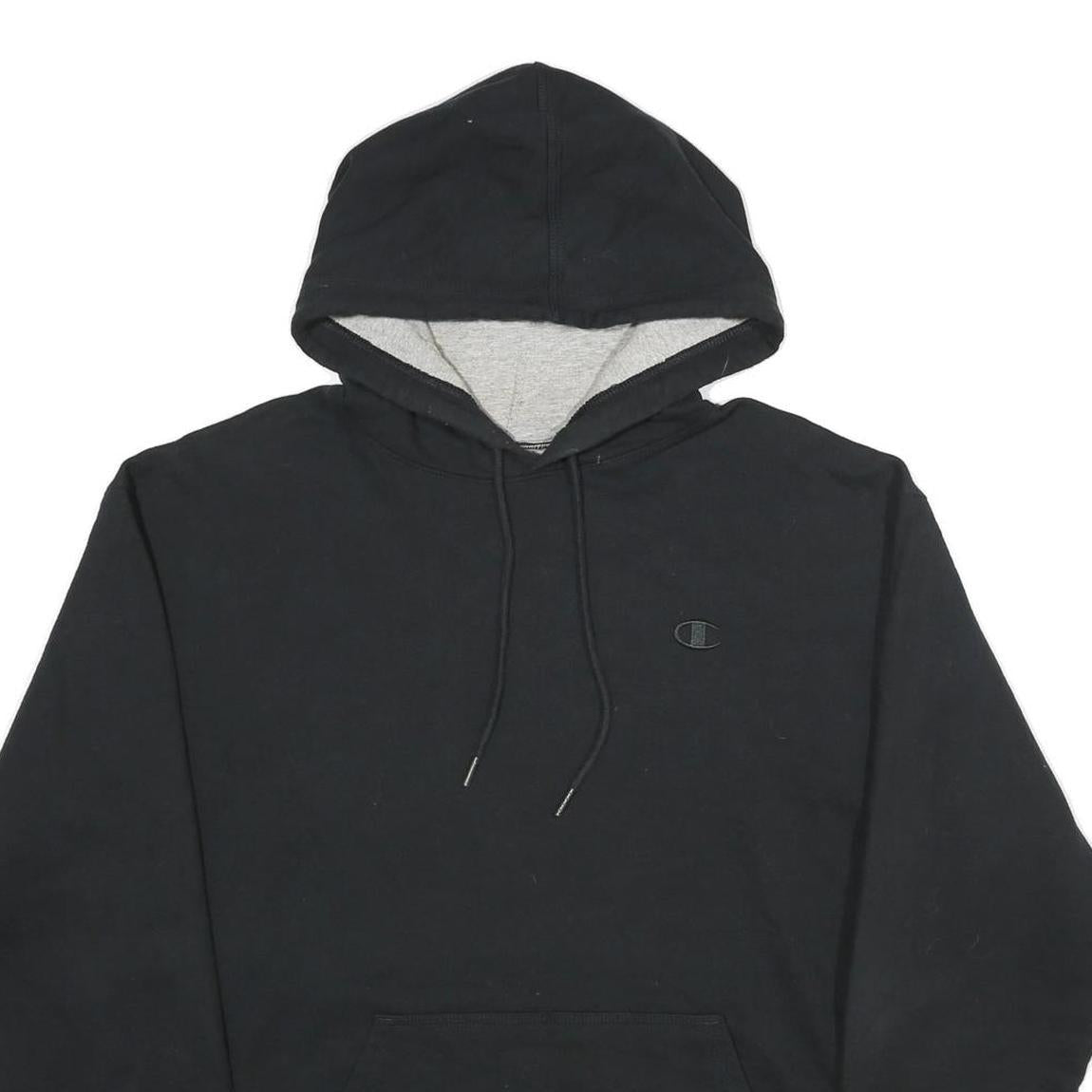 CHAMPION Mens Black Hoodie L Classic Cotton Blend Pullover Sweatshirt
