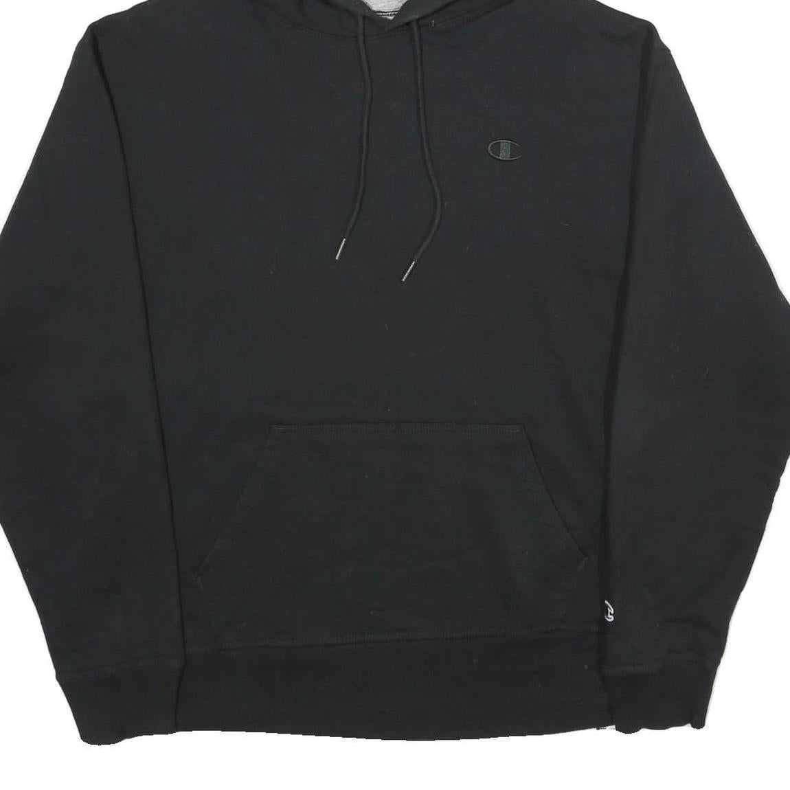 CHAMPION Mens Black Hoodie L Classic Cotton Blend Pullover Sweatshirt