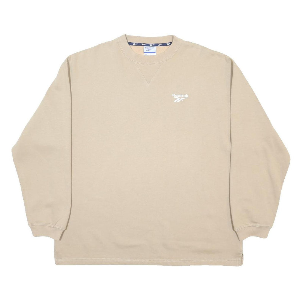 REEBOK Mens Beige Crew Neck L Cotton Blend Sweatshirt Logo Casual Wear