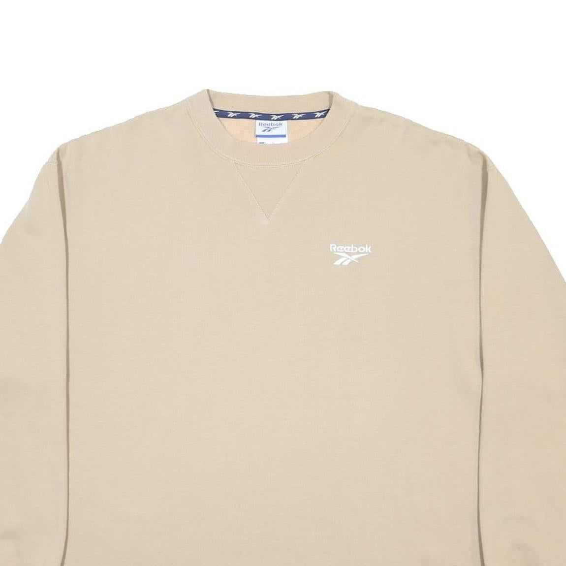 REEBOK Mens Beige Crew Neck L Cotton Blend Sweatshirt Logo Casual Wear