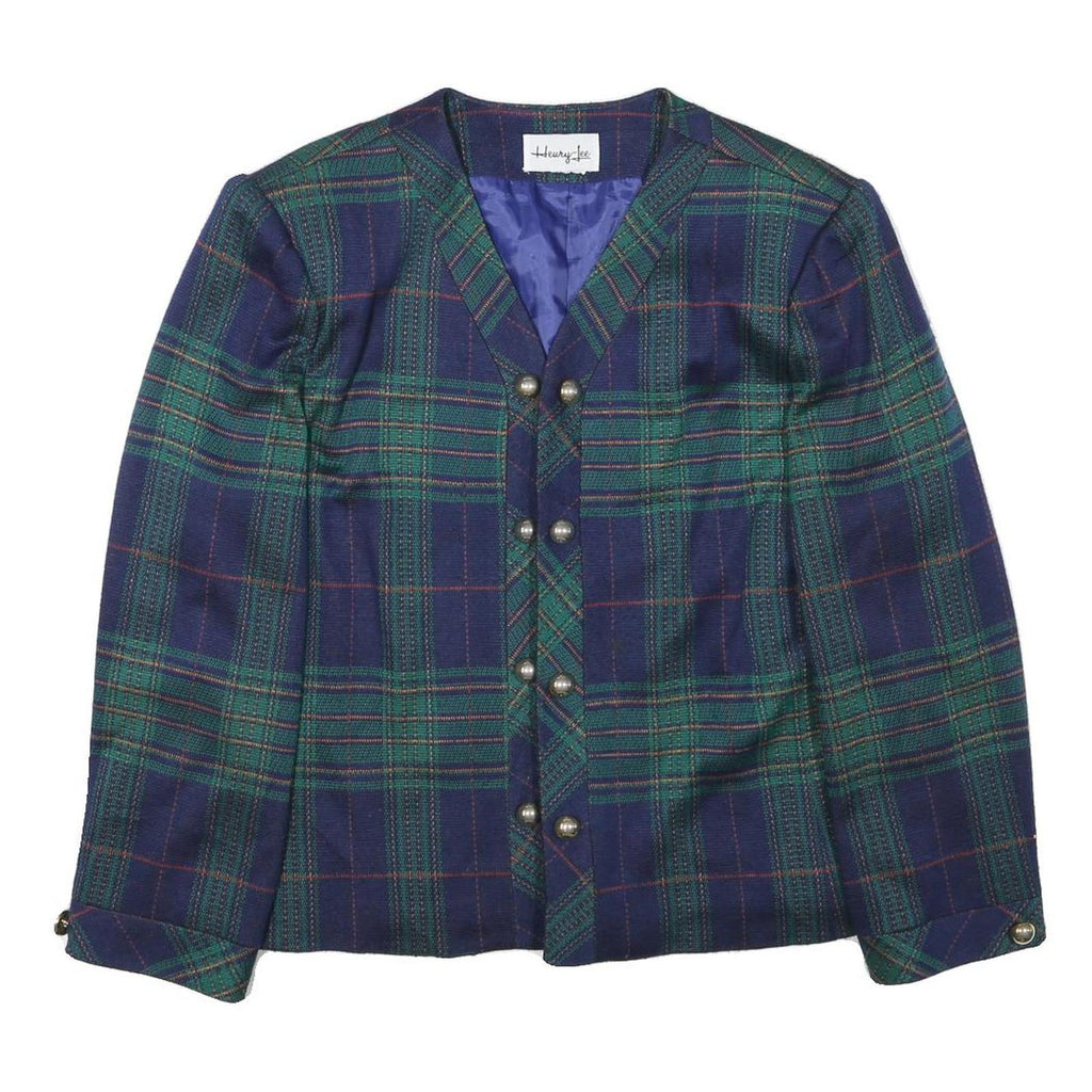 HERVY LEE Womens Blue Green Check Jacket L Polyester Blend Tailored Classic