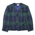 HERVY LEE Womens Blue Green Check Jacket L Polyester Blend Tailored Classic