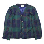 HERVY LEE Womens Blue Green Check Jacket L Polyester Blend Tailored Classic