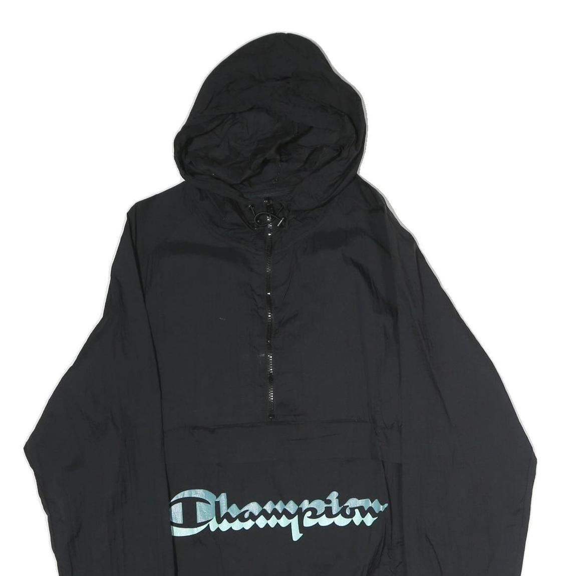 CHAMPION Mens Black Zip Hooded Cotton Jacket L Pullover Casual Sportswear