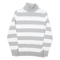 TOMMY HILFIGER Womens Grey & White Striped Plain Roll Neck Jumper M Cotton Blend