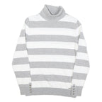 TOMMY HILFIGER Womens Grey & White Striped Plain Roll Neck Jumper M Cotton Blend