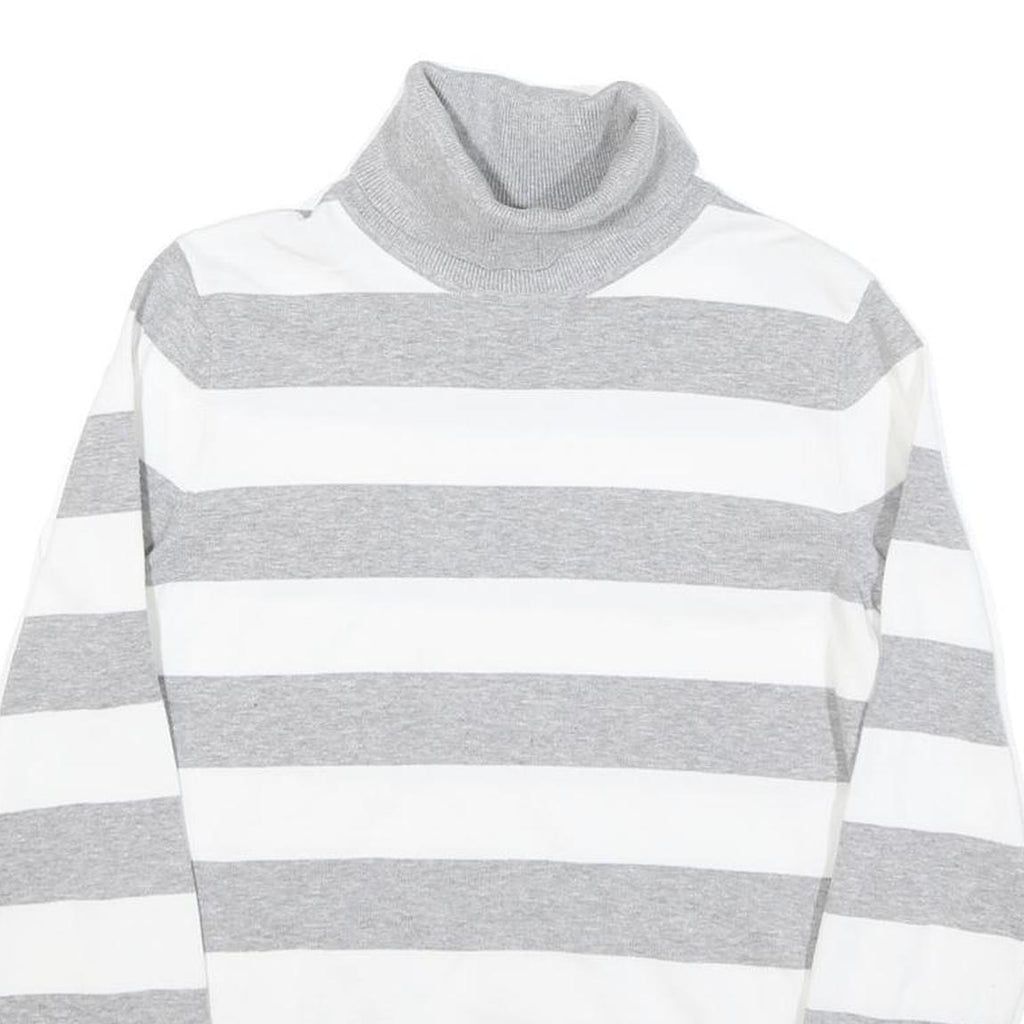 TOMMY HILFIGER Womens Grey & White Striped Plain Roll Neck Jumper M Cotton Blend
