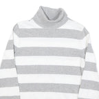 TOMMY HILFIGER Womens Grey & White Striped Plain Roll Neck Jumper M Cotton Blend