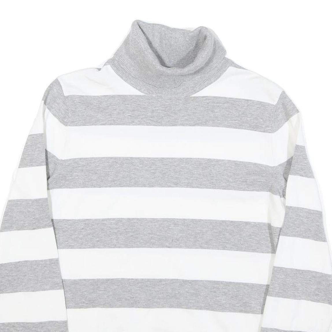TOMMY HILFIGER Womens Grey & White Striped Plain Roll Neck Jumper M Cotton Blend