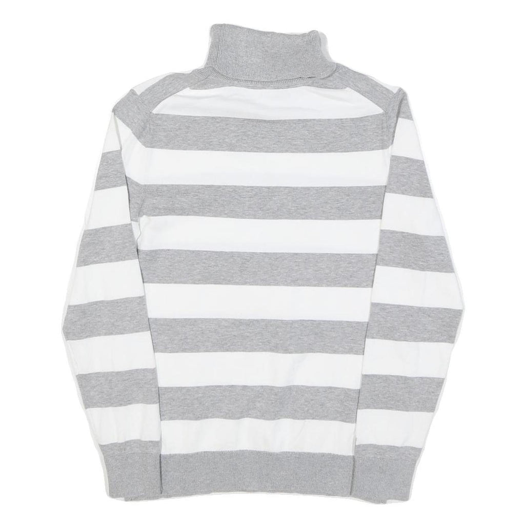 TOMMY HILFIGER Womens Grey & White Striped Plain Roll Neck Jumper M Cotton Blend