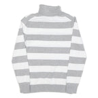 TOMMY HILFIGER Womens Grey & White Striped Plain Roll Neck Jumper M Cotton Blend