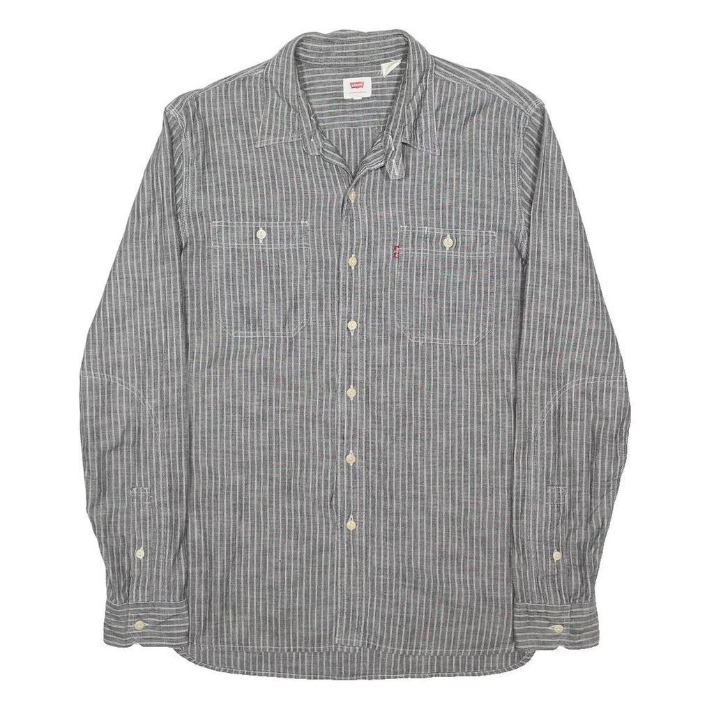 LEVI'S Mens Grey & White Striped Cotton Blend Shirt M Casual Long Sleeve Button